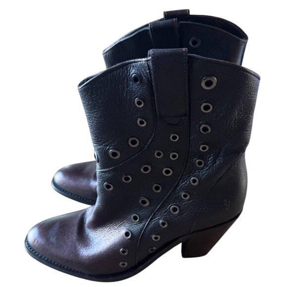 Frye Mustang Grommet Short Ankle Boots 7.5 Burgundy Ombre Leather Western Boots - Picture 6 of 14